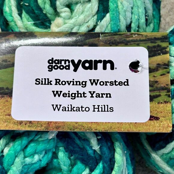 Darn Good Yarn Silk Roving Worsted Green Waikato Hills New Zealand Recycled Lot - Picture 2 of 5